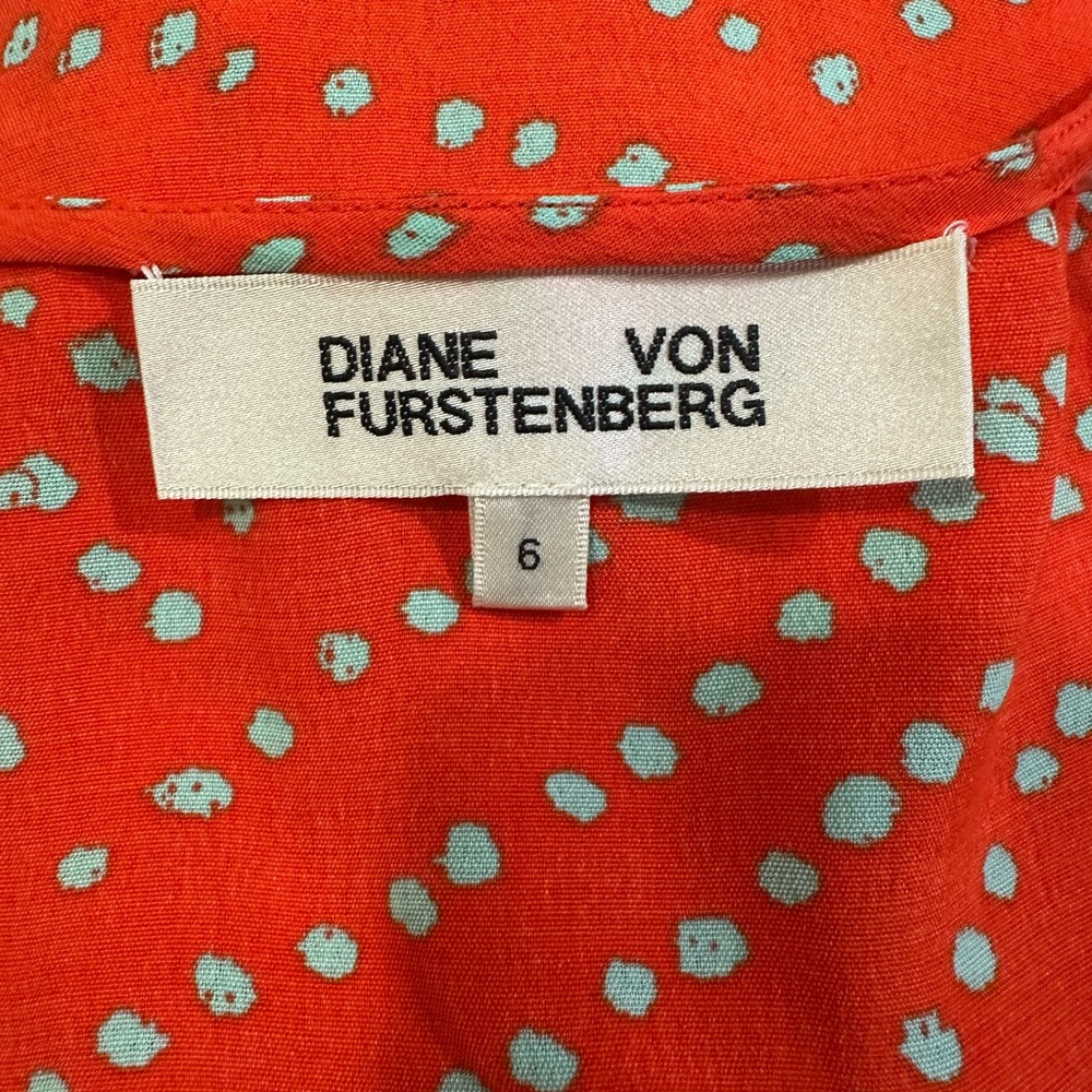 Diane Furstenberg Elegant Red/Turquoise Polka Dot Print Dress Sz 6 - Picture 7 of 8
